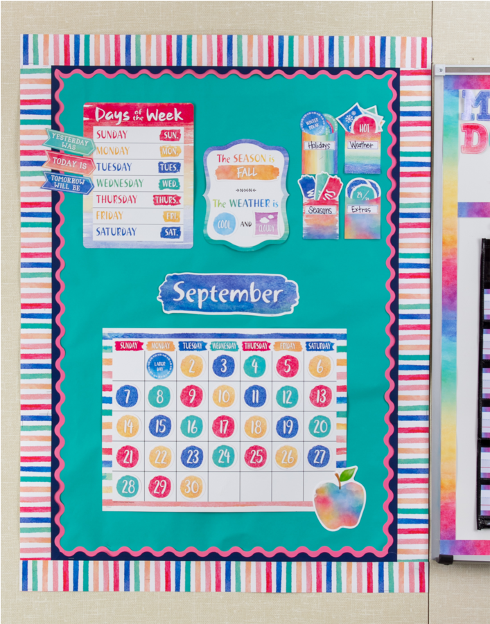 Watercolor Calendar Bulletin Board Display Set Alternate - Art (900x900), Png Download