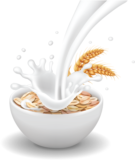 Breakfast With Realistic Milk Flow, Breakfast, Wheat, - Milk (640x640), Png Download
