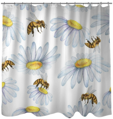 Watercolor Seamless Pattern With Flowers Chamomile - Honeybee (400x400), Png Download