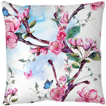 Watercolor Seamless Pattern With Flowers Apricot Tree - Blossom Digital Print Cotton Linen (400x400), Png Download