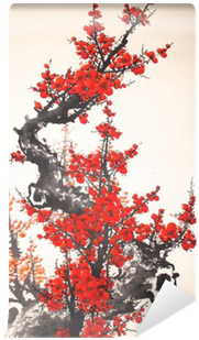 Chinese Watercolor Cherry Painting Self-adhesive Wall - Painting (400x400), Png Download