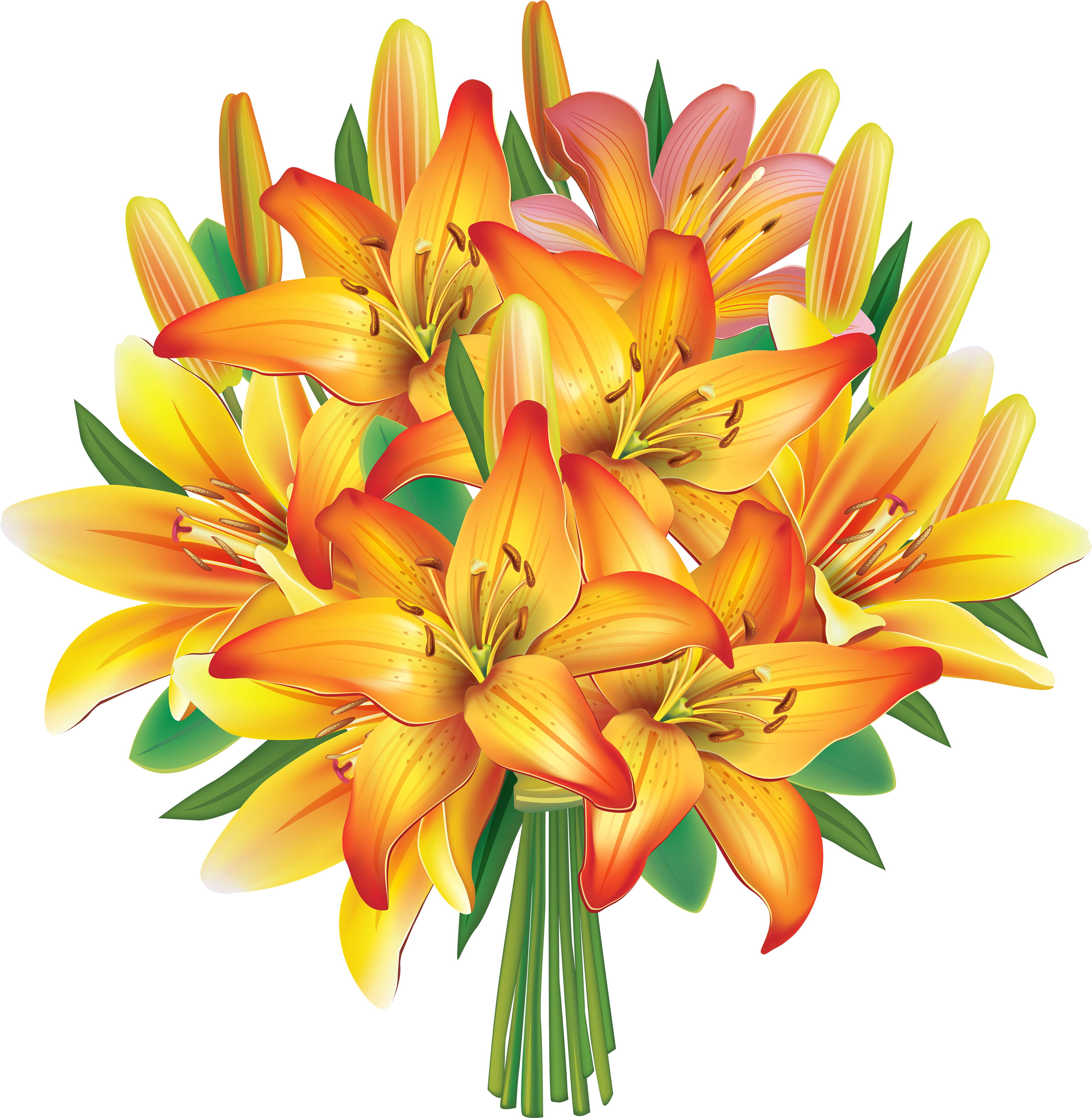 Yellow Lilies Flowers Bouquet Png Clipart Image - Yellow Lily Flowers Bouquet (3903x4000), Png Download