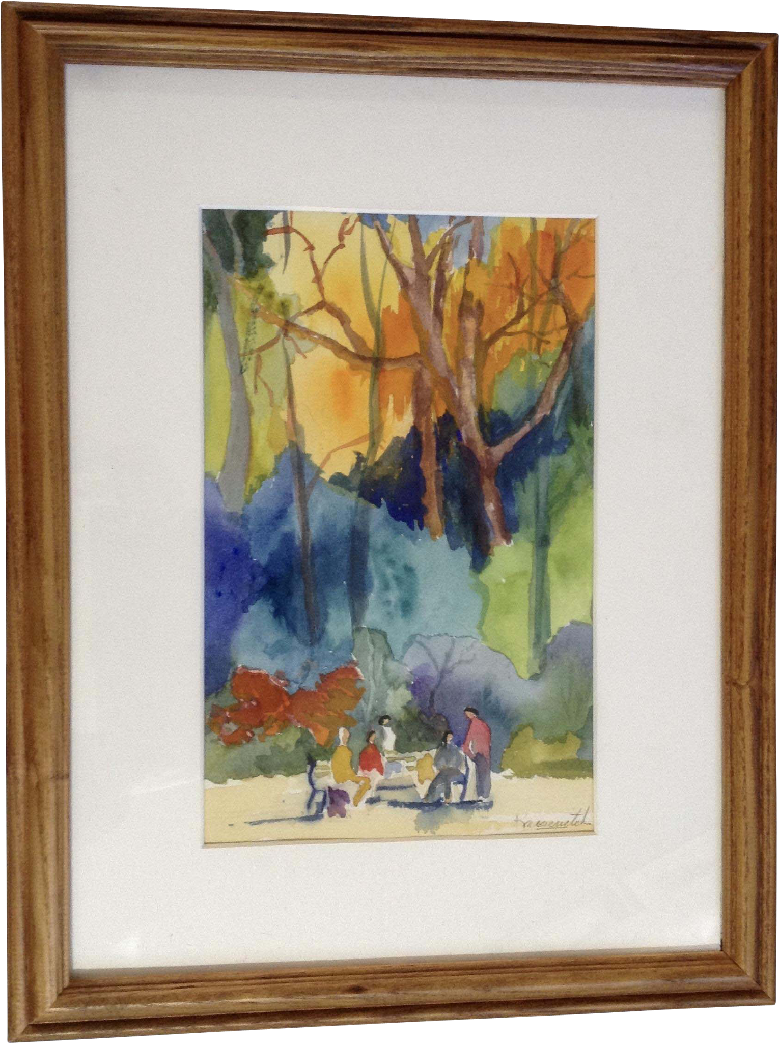Figural's Sitting At Park Benches In The Autumn, Watercolor - Picture Frame (2048x2048), Png Download