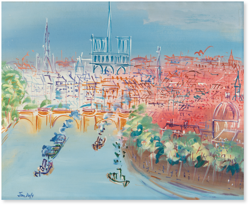 Jean Dufy • Paris, La Seine Vers Notre Dame • Gouache - Painting (1532x868), Png Download