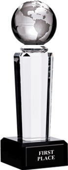 Crystal Pedestal - Globe Soccer Award Trophy (300x400), Png Download