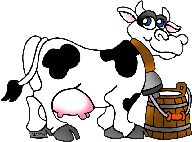 Cartoon Of A Big Eyed - Cow With Milk Clipart (648x478), Png Download