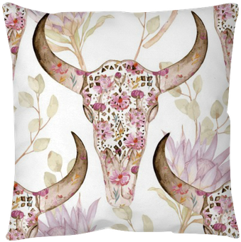 Watercolor Seamless Pattern With Skull In Flowers, - Watercolor Painting (400x400), Png Download