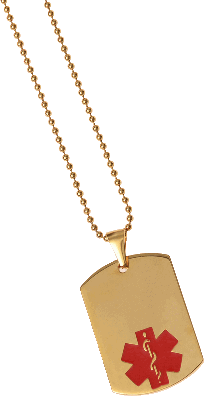 Red Gold Dog Tag Mediband Alert Id - Pendant (573x800), Png Download
