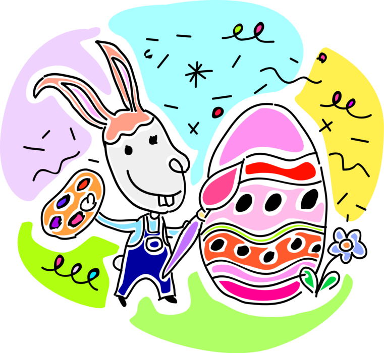 Vector Illustration Of Pascha Easter Bunny Rabbit Paints - Cartoon (761x700), Png Download