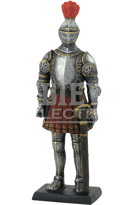 Armored Knight With Feather Plume Helmet Statue - Veronese Knight Warrior Statue With Feather Top Helmet (697x698), Png Download