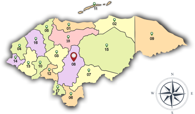 El Mapa De Honduras Con Su Respectivo Número Por Departamento - División Política De Honduras (750x426), Png Download