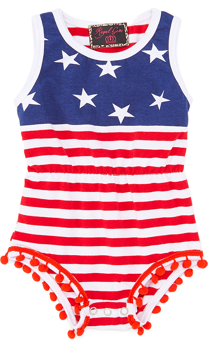 Red & Blue Stars & Stripes Pom-pom Romper - Red (1000x1201), Png Download