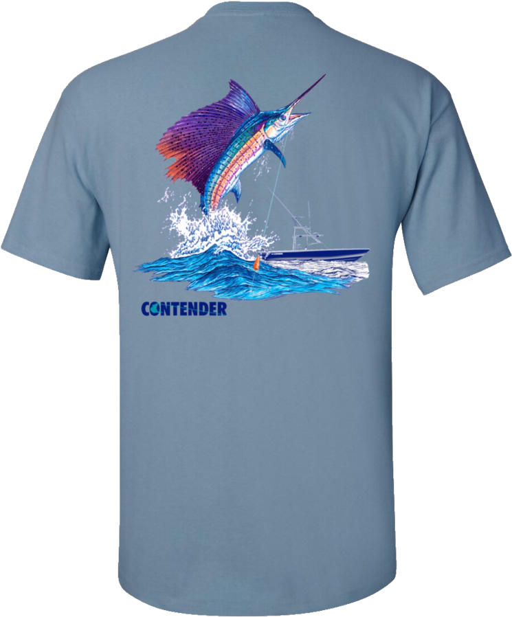 Contender Men's Stone Blue Sailfish Short Sleeve Tee - T-shirt (819x1024), Png Download