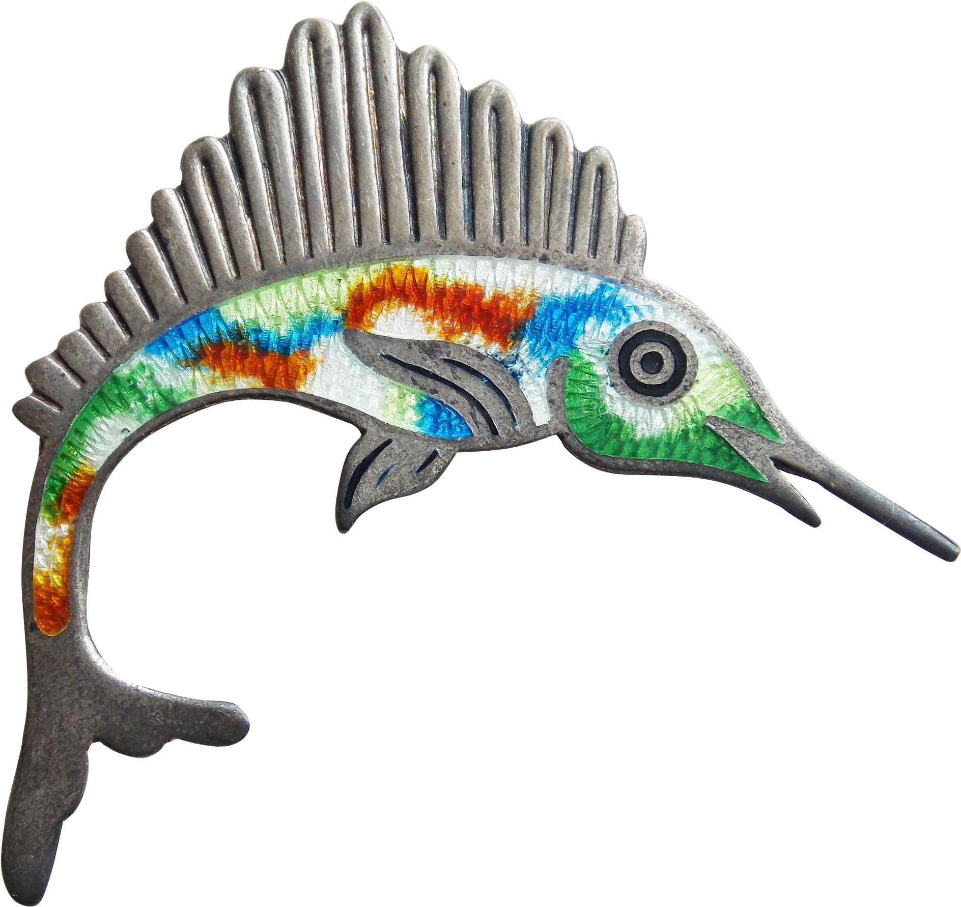 Sterling & Enamel Signed Jf Mexican Fish Vintage Brooch - Swordfish (1887x1887), Png Download