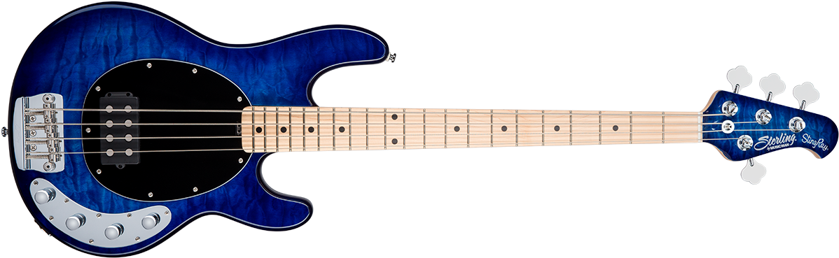 Top Over An African Mahogany Body With The Music Man - Music Man Sterling Ray34qm Stingray, Neptune Blue (1583x400), Png Download