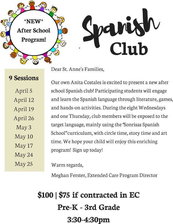 Completed Forms And Payment May Be Returned To St - After School Spanish Flyer (595x770), Png Download