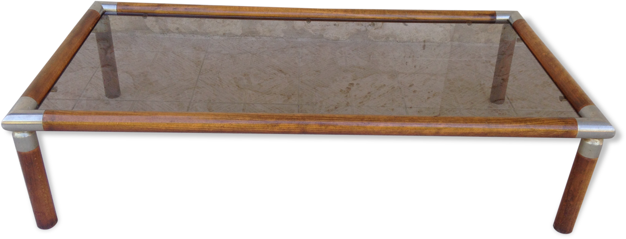 Vintage Coffee Table In Beech Wood And Smoked Glass - Coffee Table (1457x1457), Png Download