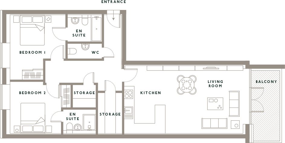 Apartment 54 Neptune House - Floor Plan (980x800), Png Download
