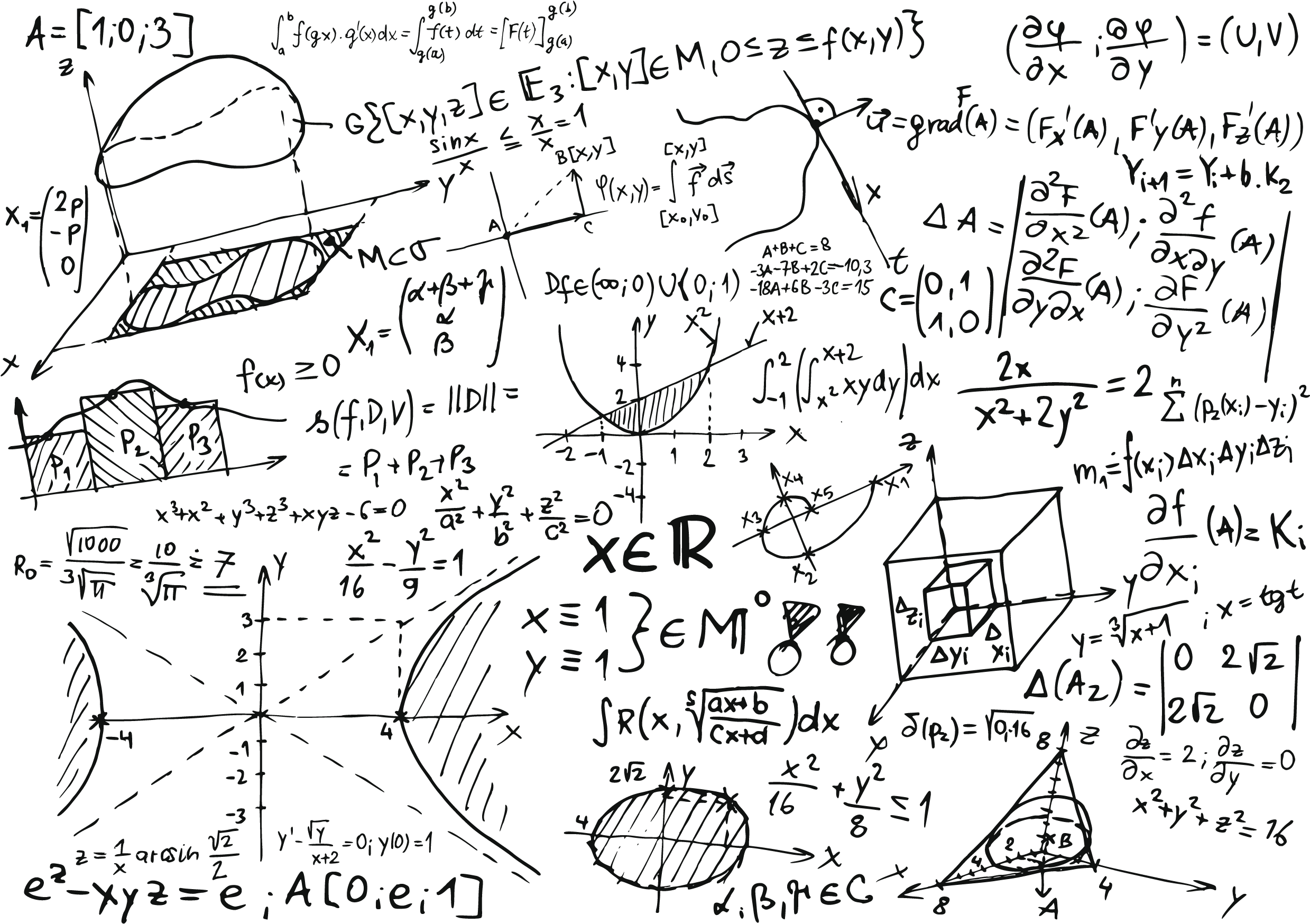 Math Equation Necklace -- Geometry, Algebra And Calculus (2500x1767), Png Download