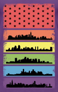 Rainbow Skyline Lgbt Flag Pride - Lgbt Slouchy V-neck Lgbt Pride Rainbow City Skyline (190x300), Png Download