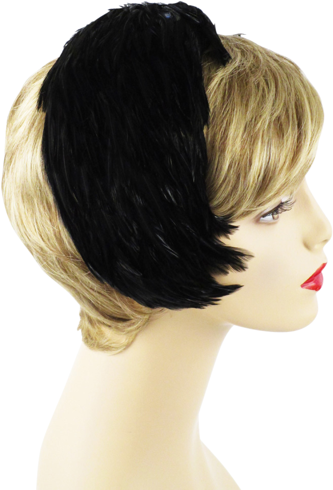Vintage 1960s Black Feather Clip Hat From Alley Cats - Lace Wig (960x960), Png Download