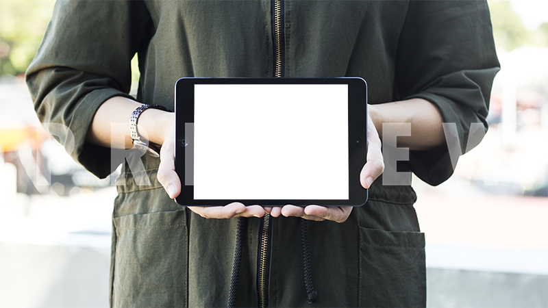Black Ipad Mockup Woman Olive Green Jacket - J J Marketing Services (800x450), Png Download