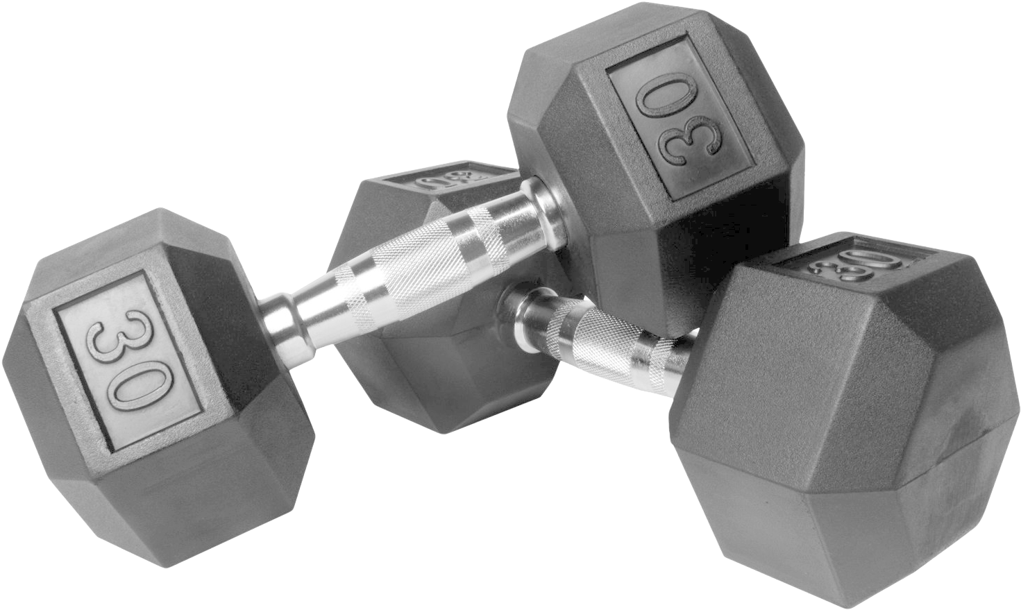 Download - Xmark 30 Lbs. Rubber Hex Dumbbells - Set (1559x1134), Png Download