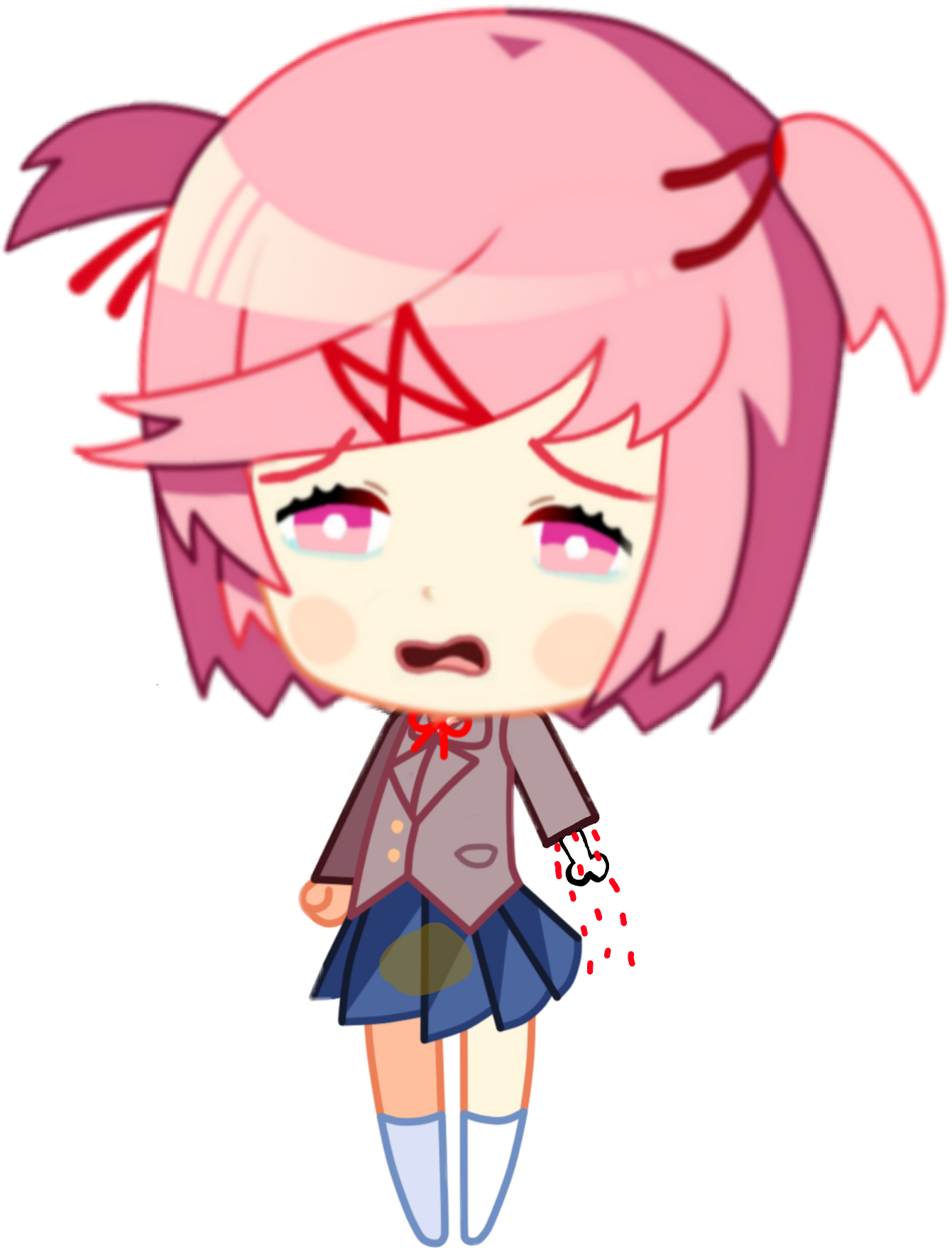 She Lost Part Of Her Arm, And She Peed A Little Bit - Doki Doki Literature Club Natsuki Chibi (1341x1758), Png Download