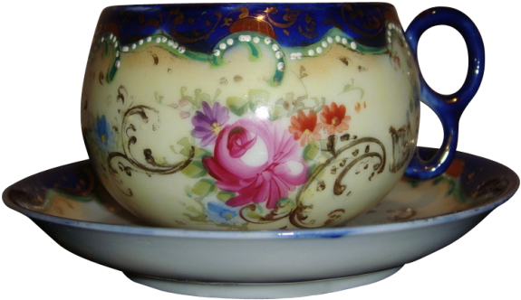 Royal Nippon Cobalt Hand Painted Tea Cup Roses And - Teacup (600x600), Png Download