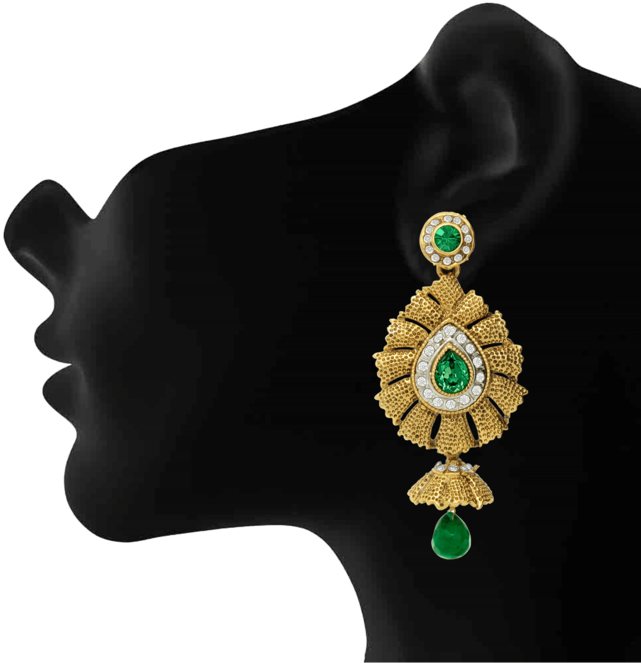 Traditional Ethnic Green Flame Dangler Earrings With - Liliana Bella Handmade Goldplated Pearl Drop Floral (640x960), Png Download
