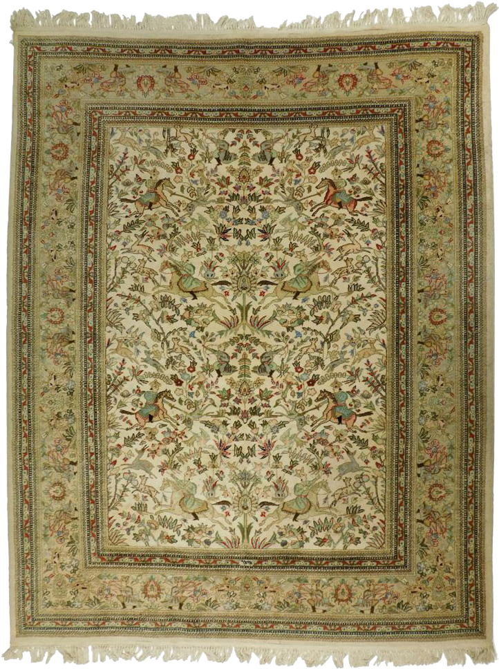 Hand Knotted Persian Tabriz Hunting Rug - Tabriz Rug (801x1074), Png Download