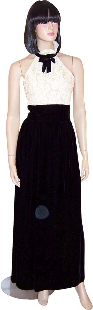 Romantica By Victor Costa-white Lace & Black Velvet - A-line (1024x1024), Png Download