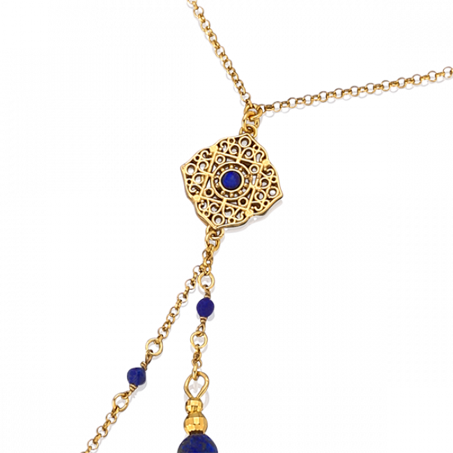 Gold-plated Necklace With Sapphire Tassels And Decorative - Chain (650x650), Png Download