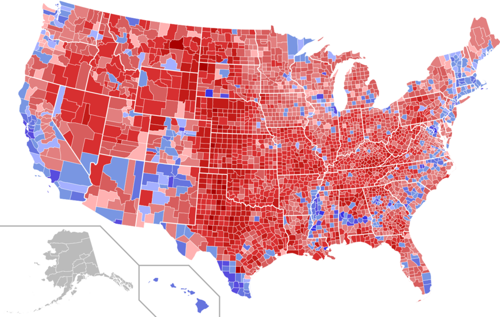 Map Created By Magog The Ogre Via Wikimedia - 2016 Election County Map (1000x634), Png Download