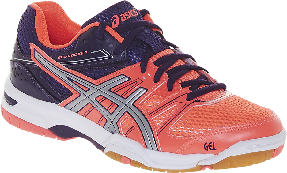 Asics Gel Rocket 7- Flash Coral/silver/darkberry - Asics (1008x564), Png Download