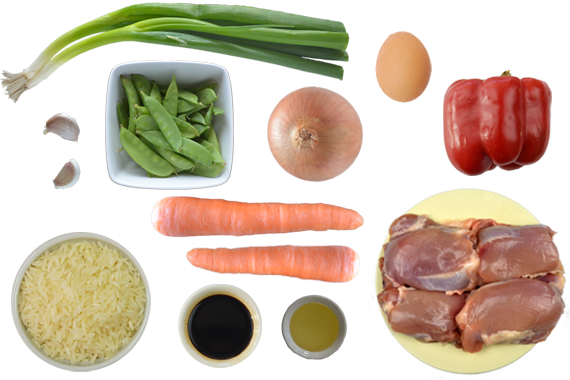 Chicken Vegetable Fried Rice Ingredients - Fried Rice (570x380), Png Download