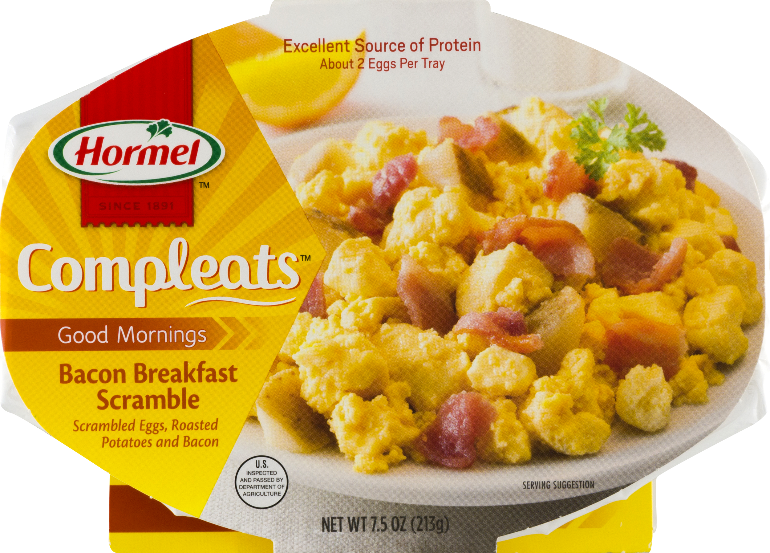 Hormel™ Compleats® Good Mornings Bacon Breakfast Scramble - Compleats Bacon & Potato & Egg 7.5 Oz (2500x1795), Png Download