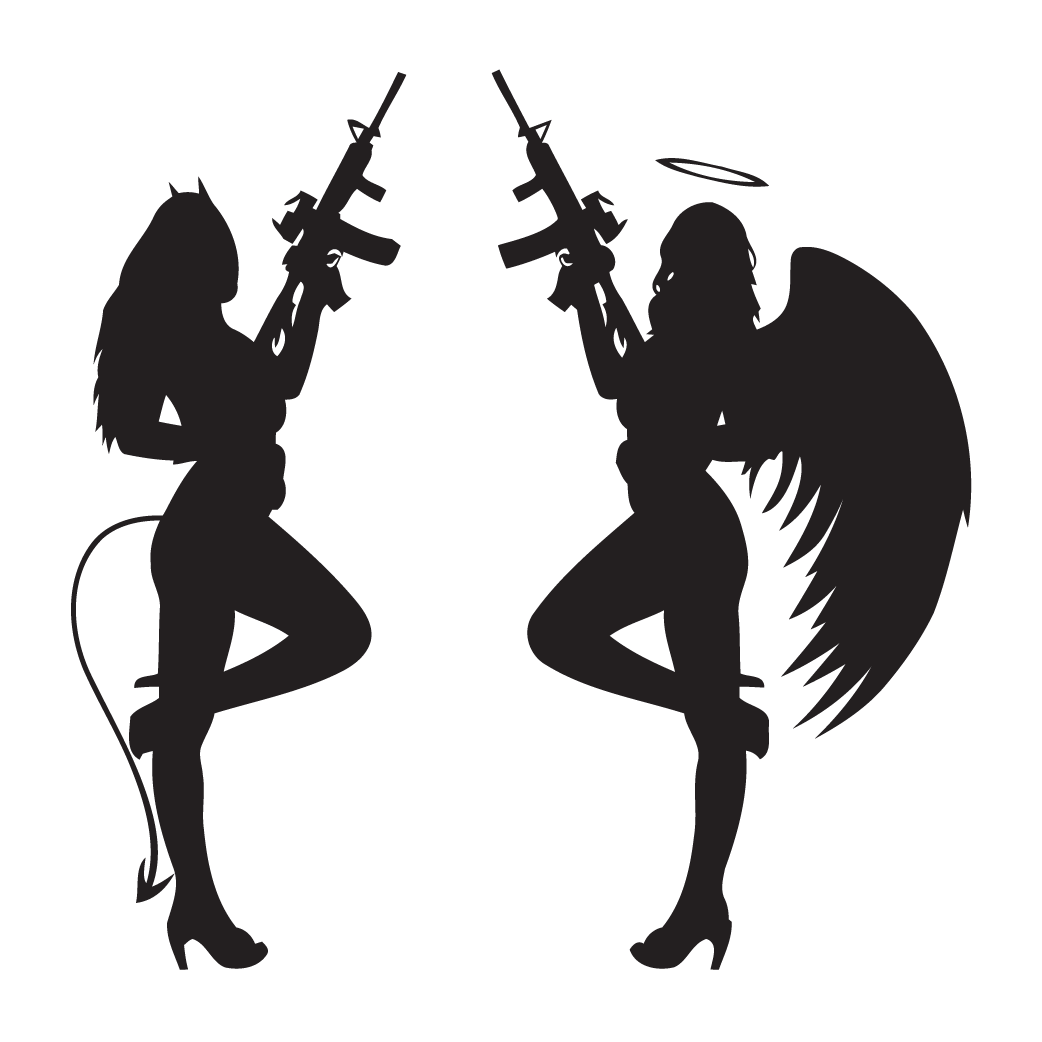 Devil & Angel With Long Guns Decal - Wall Decal (1042x1042), Png Download