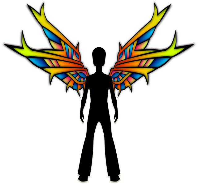 Angel, Colorful, Male, Silhouette, Stylised, Wings - Gambar Sayap Warna (640x595), Png Download