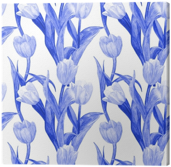 Monochrome Seamless Texture With Blue Tulips For Your - Watercolor Painting (400x400), Png Download
