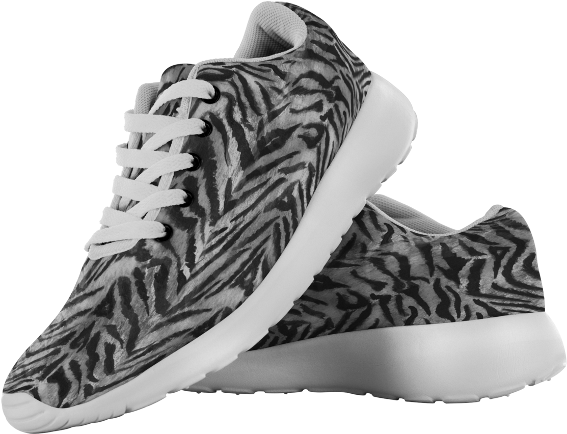 Grey Tiger Striped Low-top Sneakers/ Running Shoes - Sneakers (390x390), Png Download