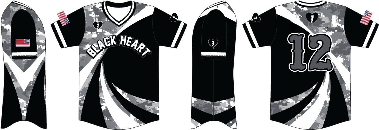 Team Black Heart Baseball Wavy Jersey - Sports Jersey (1376x592), Png Download