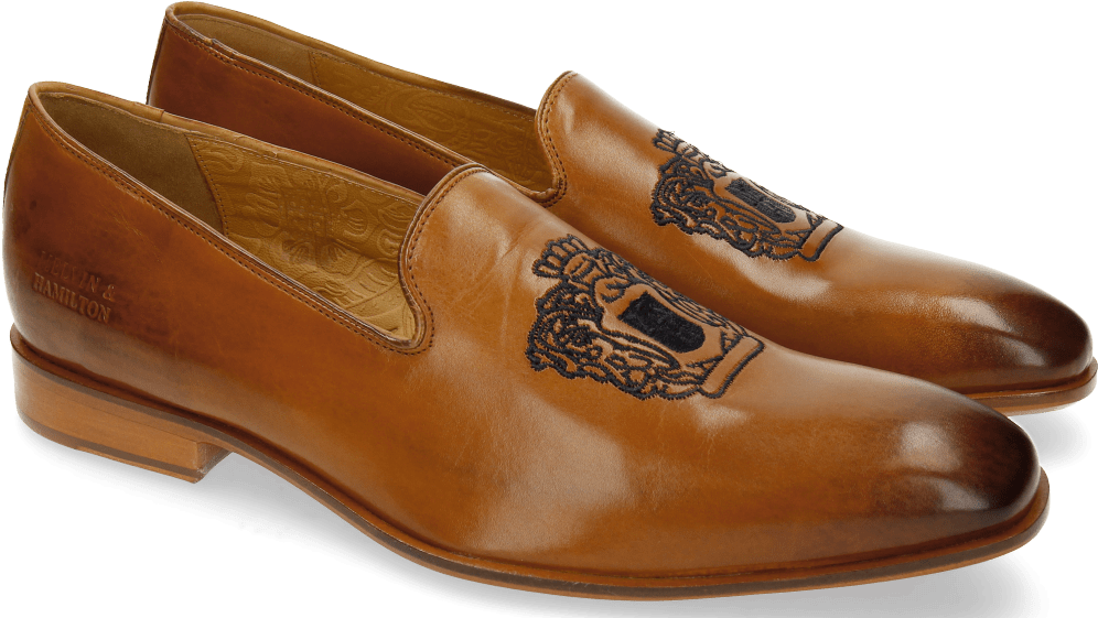 Loafers Prince 1 Tan Embrodery Crown Navy - Slip-on Shoe (1024x1024), Png Download