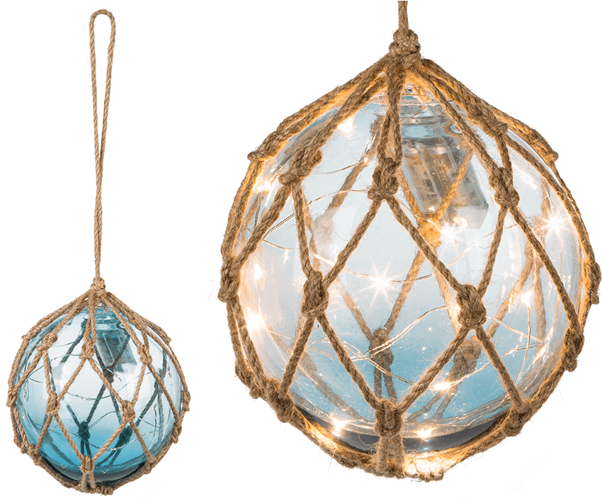 Blue Glass Ball In Rope Net - Glaskugel Mit Netz (945x709), Png Download