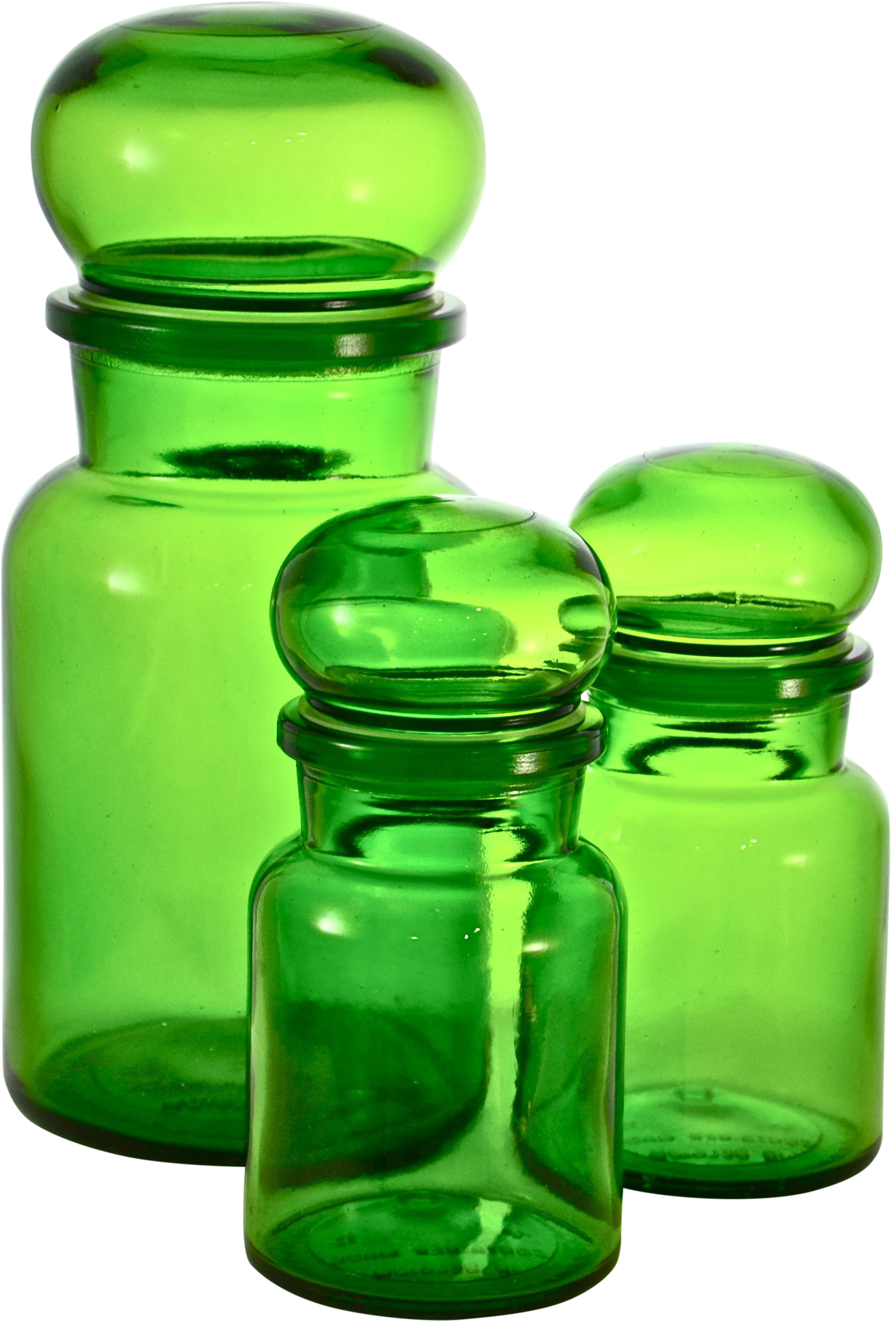 Set Of Three Lush Green Glass Ball Top Apothecary Jars - Library (1932x2866), Png Download