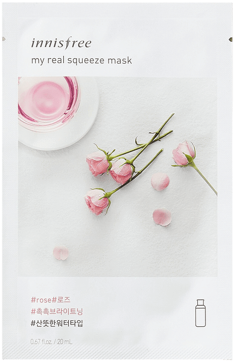 Innisfree My Real Squeeze Mask Rose 20ml,sheet Mask,innisfree,glowrious - Innisfree Sheet Mask (716x800), Png Download