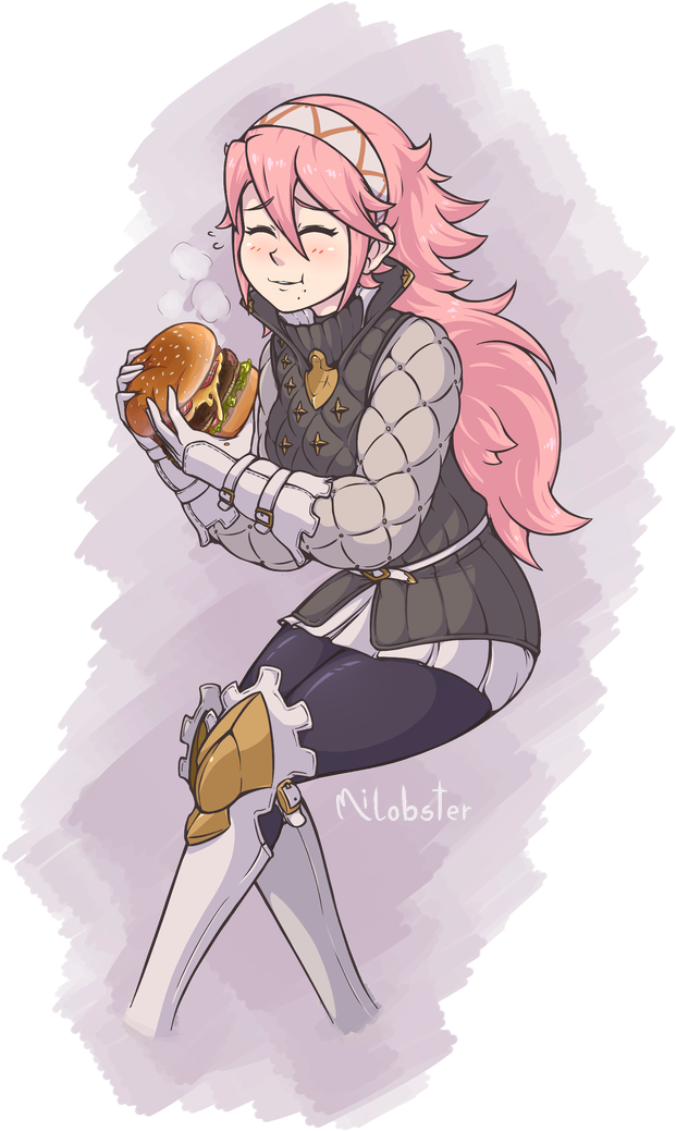 Soleil Eating A Hamburger By Milobster - Cartoon (711x1123), Png Download