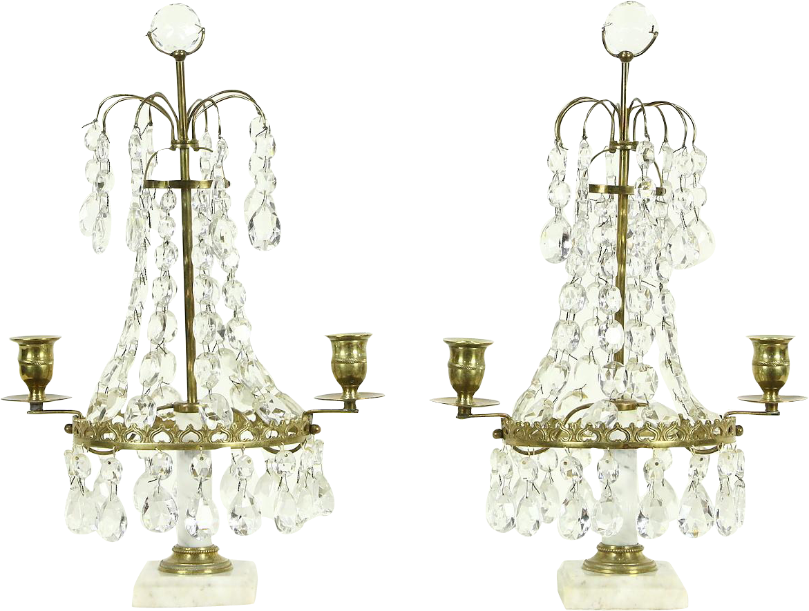 Pair 1900 Antique Candelabra, Marble, Brass & Crystal - Lighting (1170x1170), Png Download