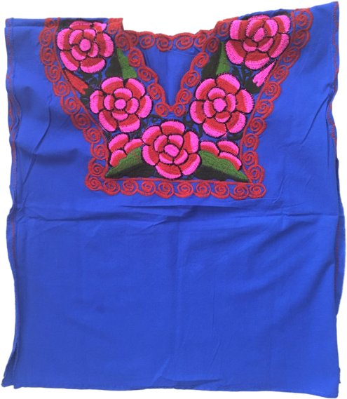 Blue Mexican Blouse With Flowers - Patchwork (515x600), Png Download