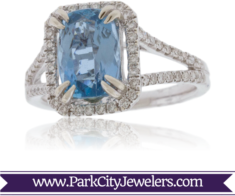 Aquamarine And Diamond Halo Ring - Green Amethyst & Diamond Ring (800x800), Png Download